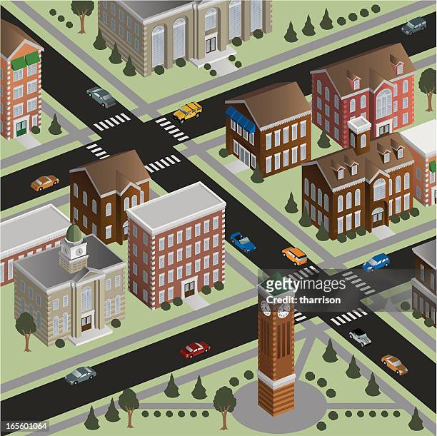 isometric small town - pavement stock illustrations