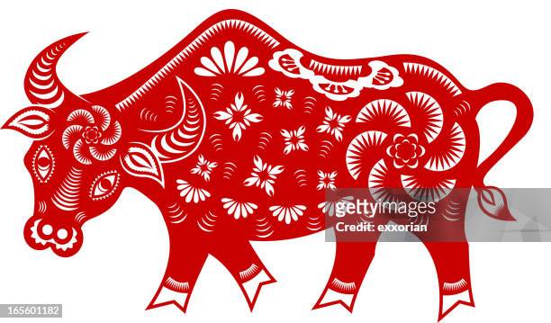 year of the ox paper-cut art - year of the ox stock illustrations