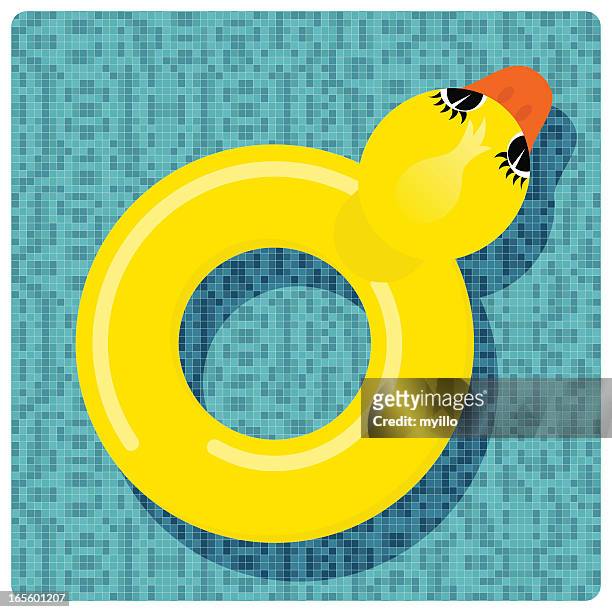 rubber ring duck - swimming float stock illustrations