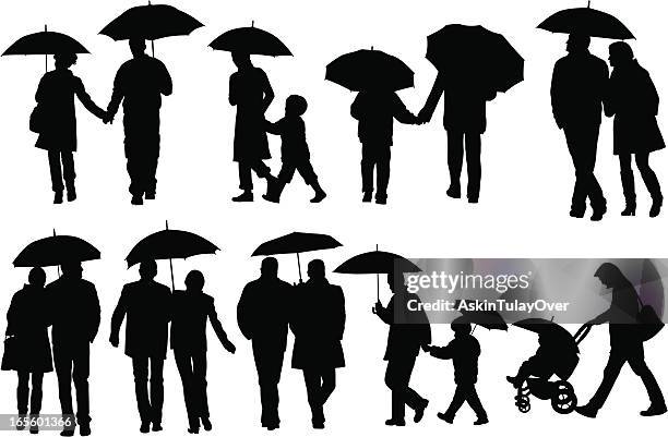 stockillustraties, clipart, cartoons en iconen met rain - two parents