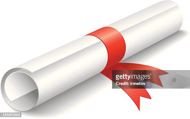 illustration of rolled up diploma with red ribbon - rolled up stock illustrations