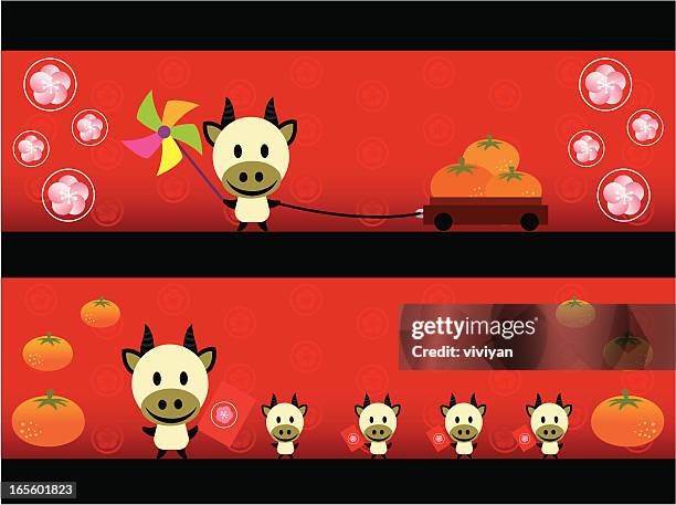 year of the ox 2009 banner - japanese greeting stock illustrations