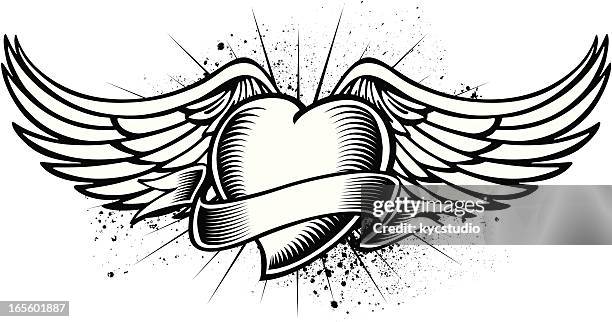 ilustrações, clipart, desenhos animados e ícones de winged coração tatuagem - tattoo designs hearts