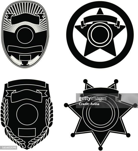 illustrazioni stock, clip art, cartoni animati e icone di tendenza di silhouette di badge di riconoscimento delle forze dell'ordine - ufficiale grado delle forze armate