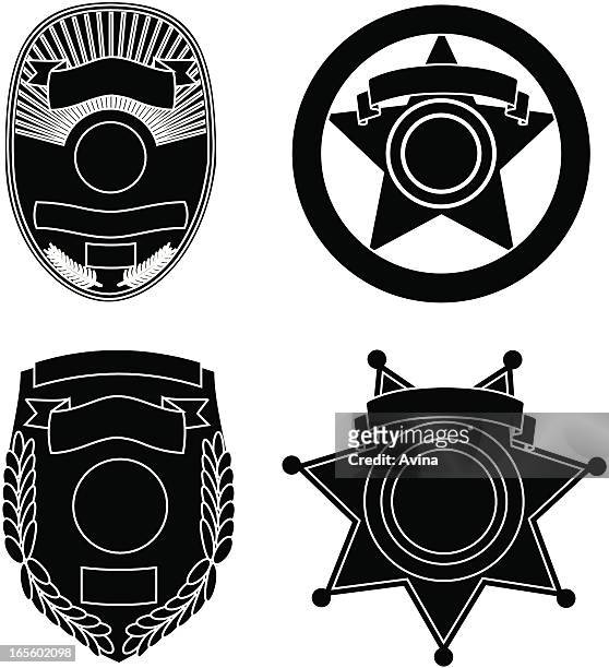 stockillustraties, clipart, cartoons en iconen met law enforcement badge silhouettes - sherriff