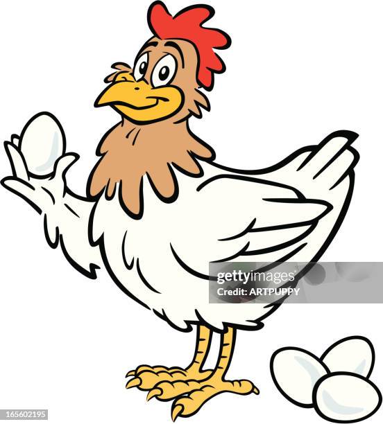 chicken holding egg - funny chickens stock illustrations