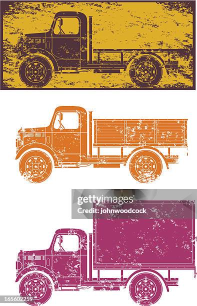 grunge vintage trucks - flatbed trailer stock illustrations