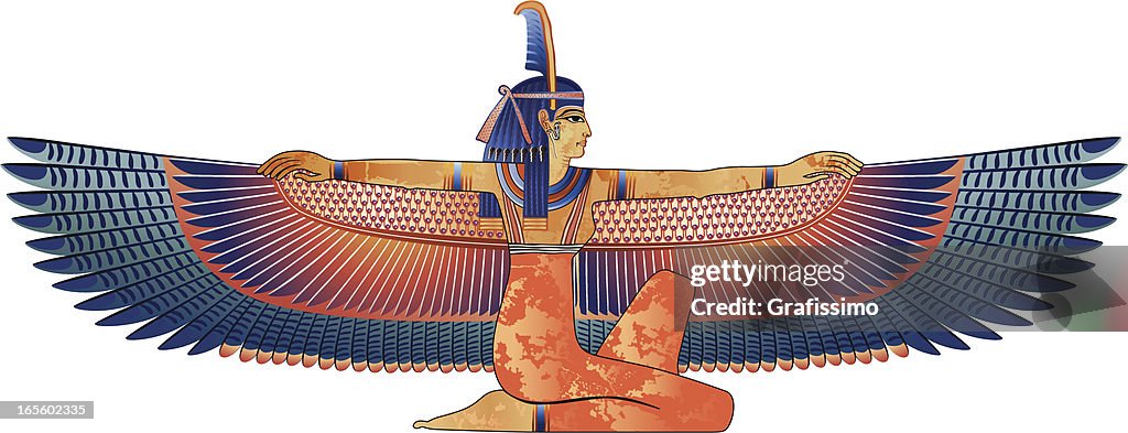 Ägyptische queen-Size-Bett mit Flügel, isoliert auf weiss