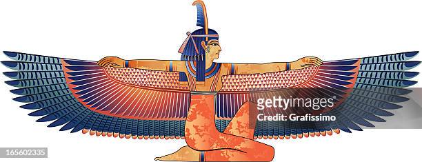 ägyptische queen-size-bett mit flügel, isoliert auf weiss - ancient egyptian culture stock-grafiken, -clipart, -cartoons und -symbole