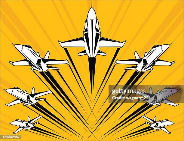 ilustrações, clipart, desenhos animados e ícones de f18 super-hornet voando em formação - avião de combate