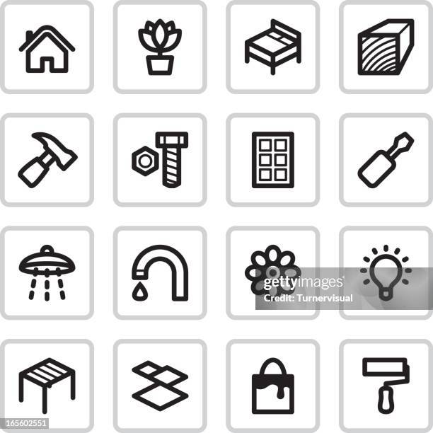 home improvement icons | black - nursery school building stock illustrations