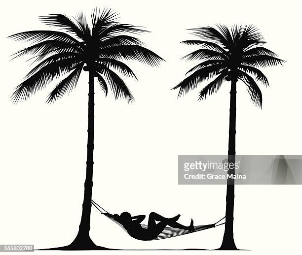 relaxing under palm trees - vector - hammock stock illustrations