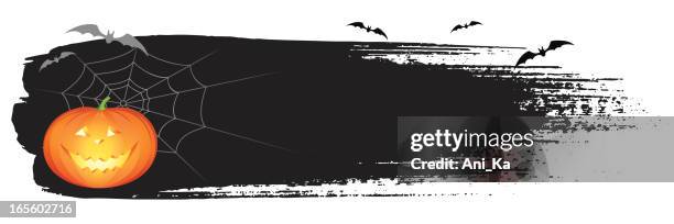banner with halloween pumpkin - spider web background stock illustrations