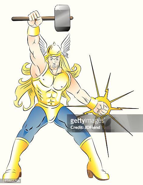 mighty hammer of thor - norse gods stock illustrations