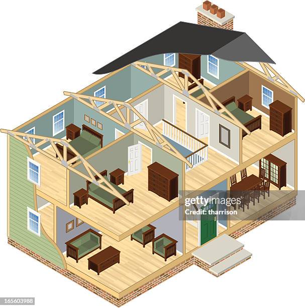 house cutaway - cutaway drawing stock illustrations