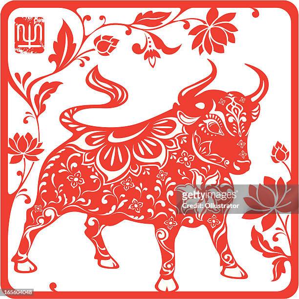 chinese year of the ox 2009 (red) - year of the ox stock illustrations