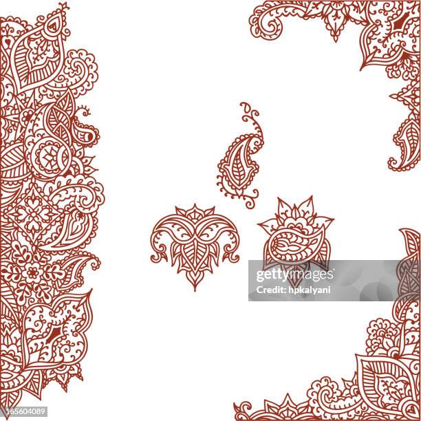 mehndi corner and border designs (vector) - indian paisley stock illustrations