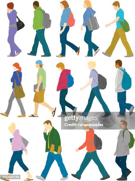 ilustrações, clipart, desenhos animados e ícones de estudantes universitários - walking