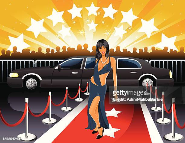 ilustrações de stock, clip art, desenhos animados e ícones de mulher de jovem mulher andar tapete vermelho de limousina - status car