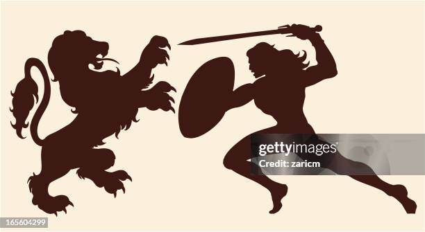 lion and soldier - lion claws stock illustrations