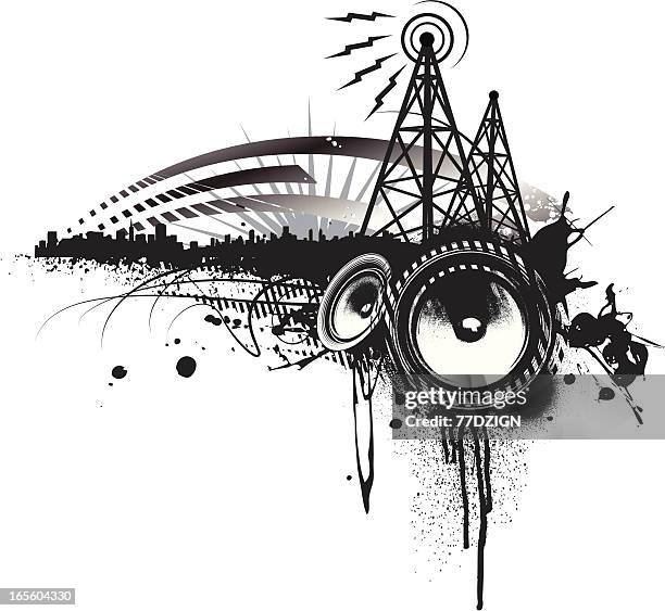 stockillustraties, clipart, cartoons en iconen met grunge radio tower - communicatietoren