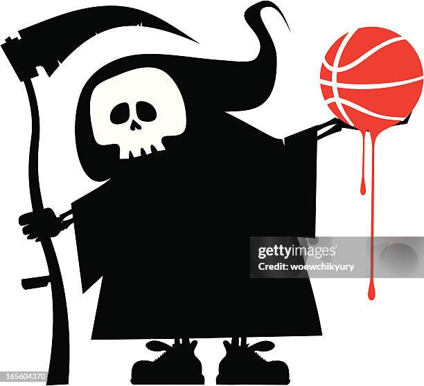 ilustraciones, imágenes clip art, dibujos animados e iconos de stock de muerte con una pelota de baloncesto - primitivism