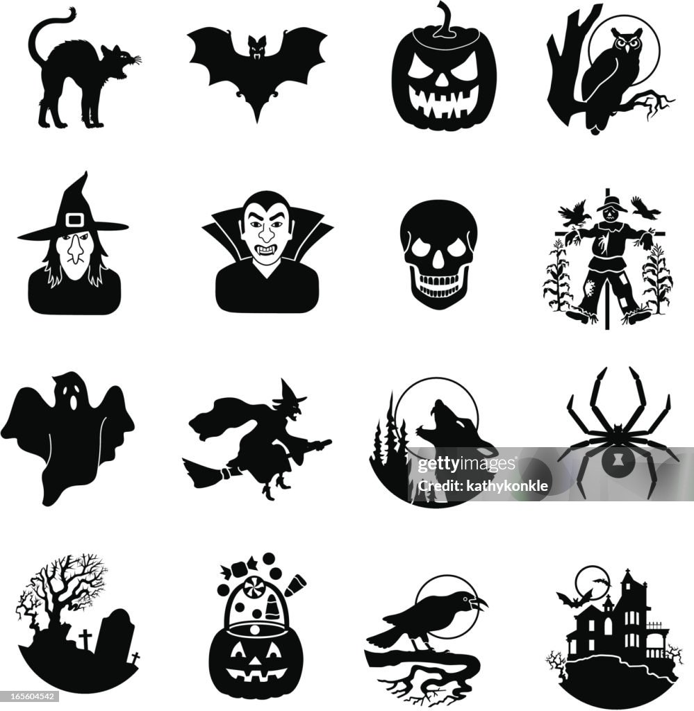 Halloween black and white icons