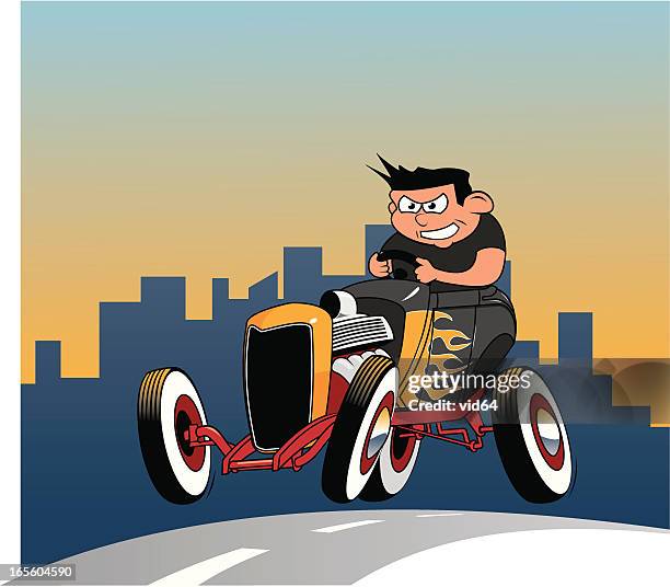hot rod kid - model car stock illustrations