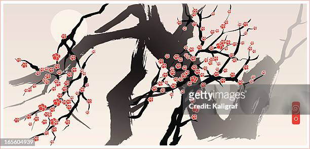 ムーンと桜の木は、オリエンタルスタイルの絵画 - 書道点のイラスト素材／クリップアート素材／マンガ素材／アイコン素材