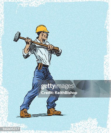 Construction Worker with Sledge Hammer and Hard Hat Construction Worker with Sledge Hammer and Hard Hat