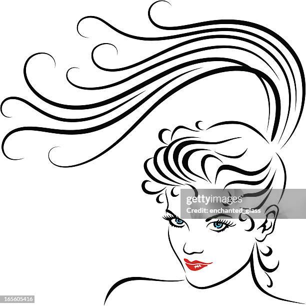 young women with long ponytail - head profile vector stock illustrations