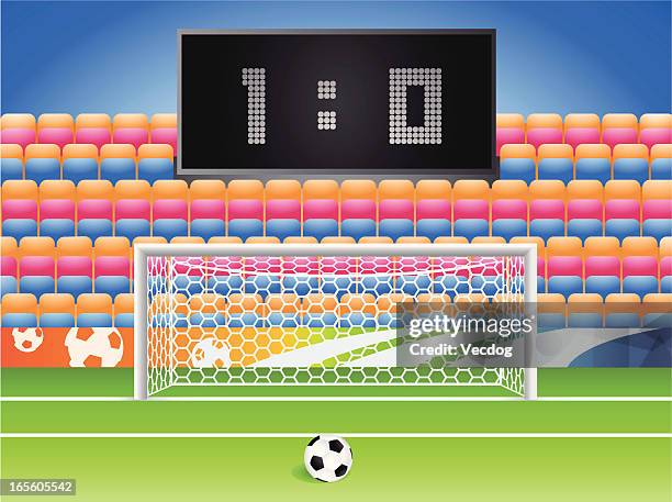 ilustraciones, imágenes clip art, dibujos animados e iconos de stock de estadio de fútbol - penalización