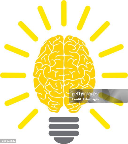 lightbulb brain, eureka! - dramatic lighting stock illustrations