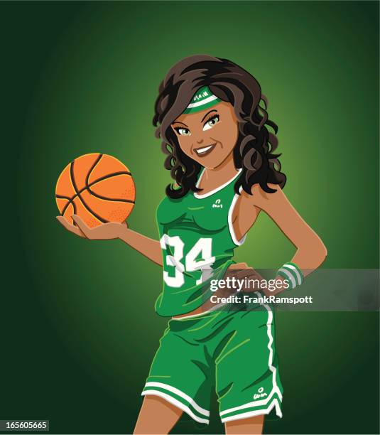 basketball girl green - basketball fans stock illustrations