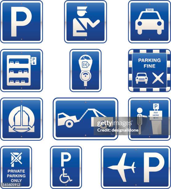 car parking signs icon set - taxi sign stock illustrations