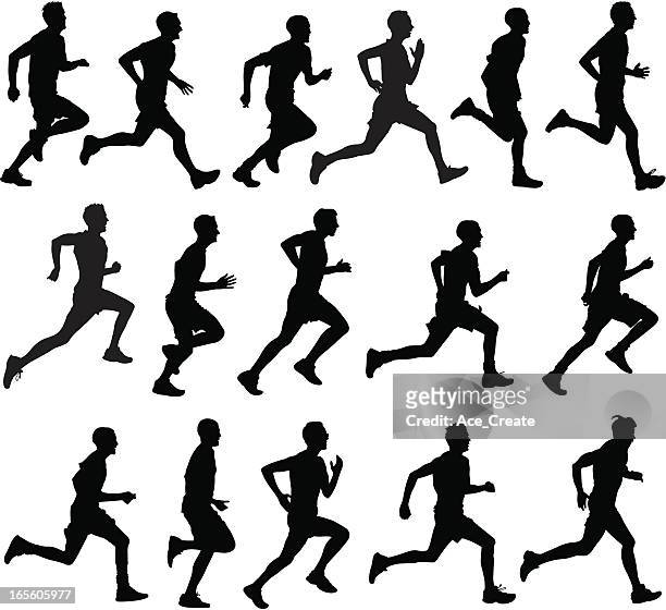 male runners in silhouette profiles - sequential series stock illustrations