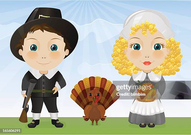 pilgrims - pilgrim turkey vector stock illustrations