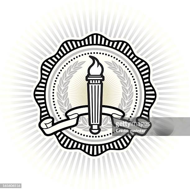 collegiate seal - flaming torch stock illustrations