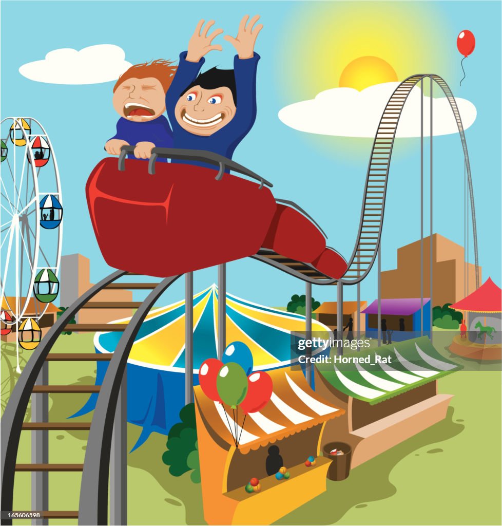 Two Children Riding Rollercoaster