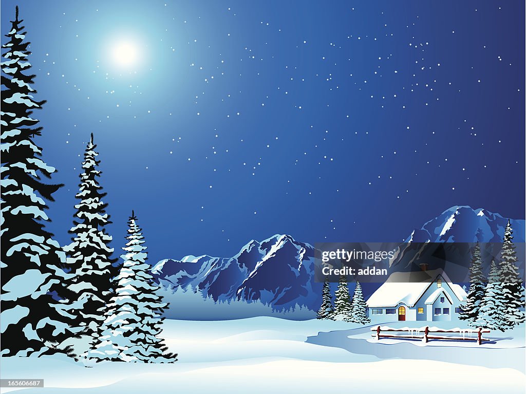 Cartoon Winter Landscape Of Cottage Covered In Snow High-Res Vector Graphic  - Getty Images