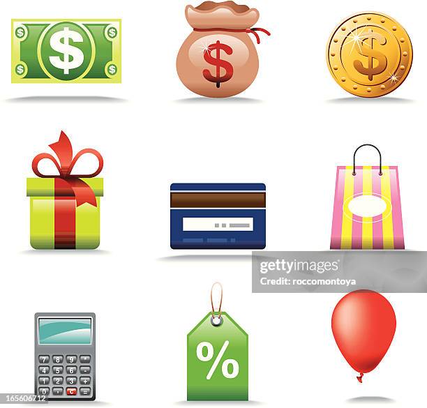 stockillustraties, clipart, cartoons en iconen met shopping store, icon set - bolsa de dinero