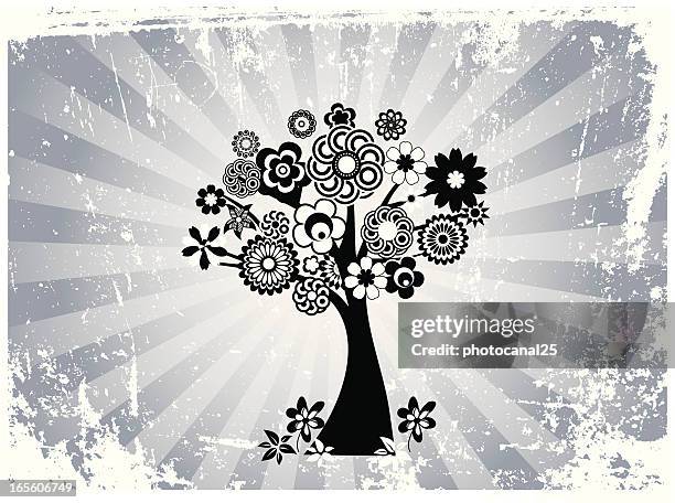 grunge flowers tree - slide background stock illustrations