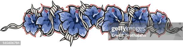 barbwire hibiscus - barbed wire stock illustrations