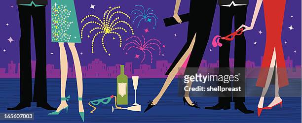 new years eve celebration - evening gown stock illustrations