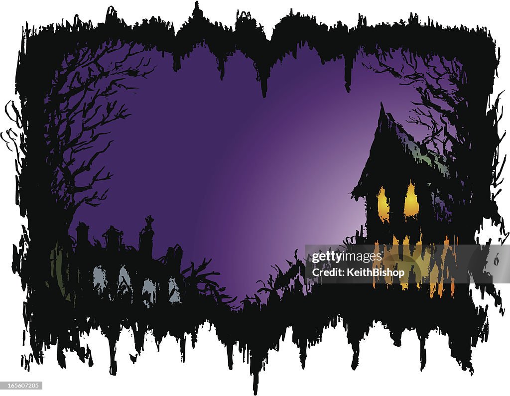 Haunted House avec Grave Yard Border- Halloween