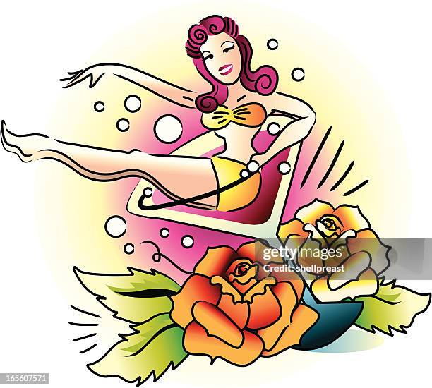 pink martinti tattoo - pin up girl tattoo 幅插畫檔、美工圖案、卡通及圖標