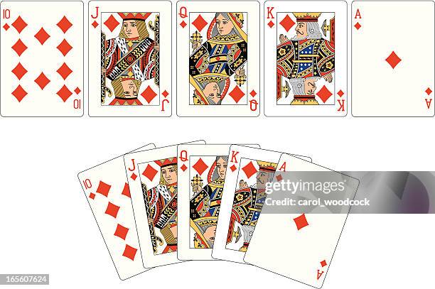 illustrations, cliparts, dessins animés et icônes de costume de diamant deux quinte flush cartes à jouer - queen card stock illustrations