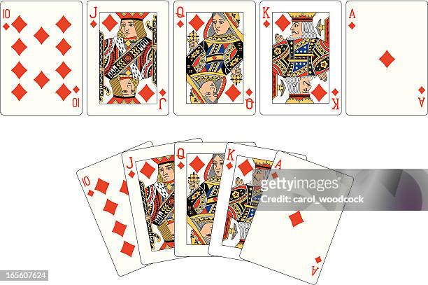 stockillustraties, clipart, cartoons en iconen met diamond suit two royal flush playing cards - face card