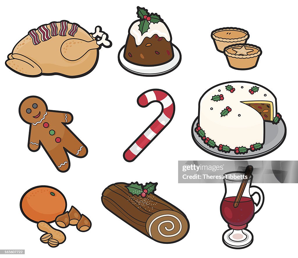 Vector drawing of Christmas foods and candy