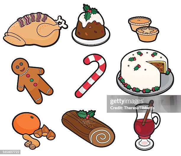 vector drawing of christmas foods and candy - mousse dessert stock illustrations